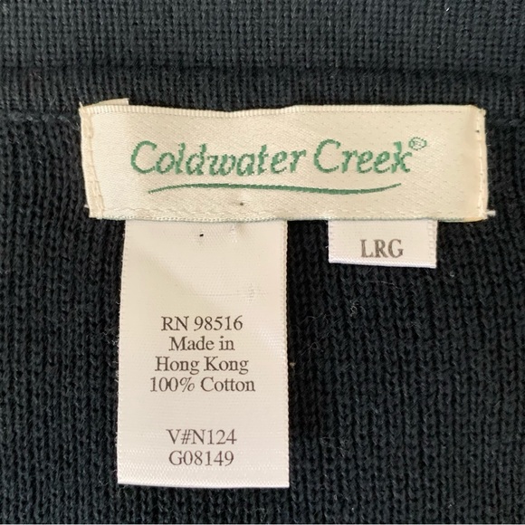 Coldwater Creek Cardigan Sweater Black Christmas 100% Cotton Spell Out Holiday L - Picture 9 of 12